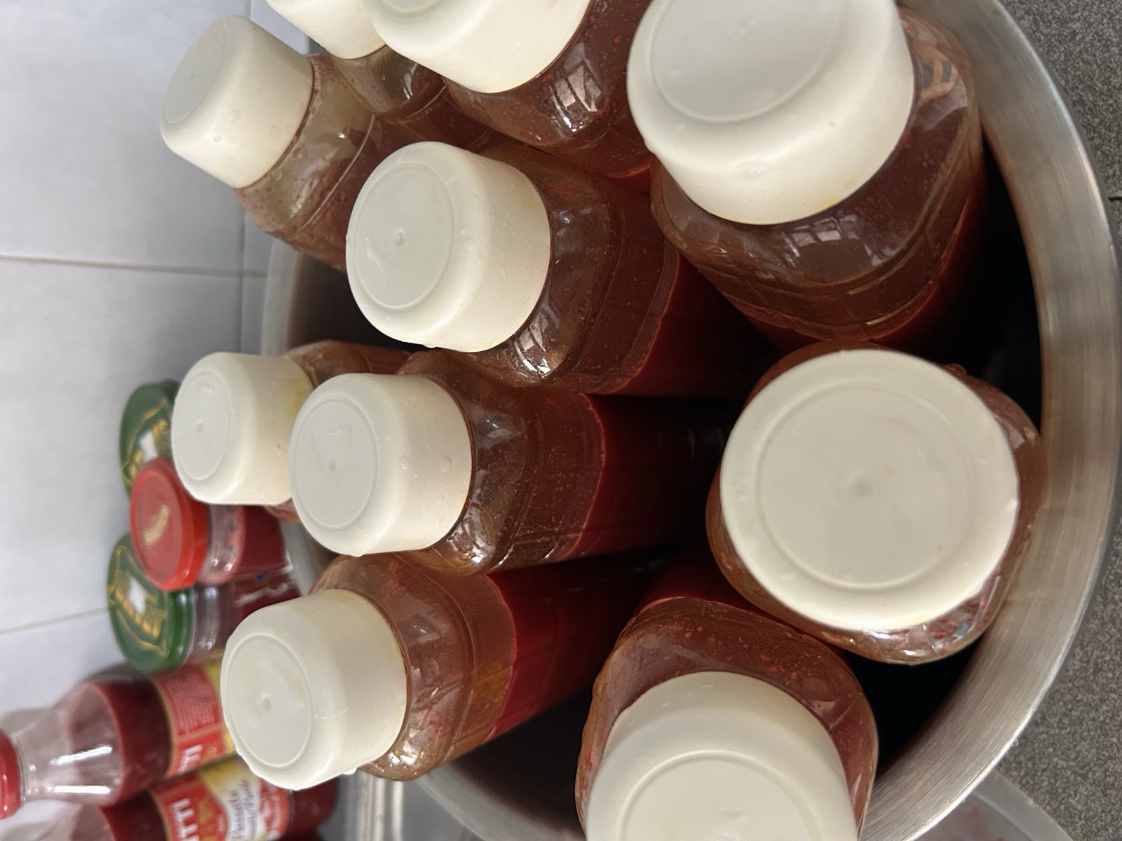 Bottled red juice for the week